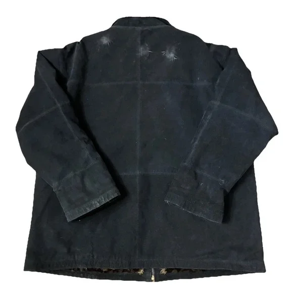 Vintage 90s Basic Editions Faux Fur Suede Jacket Leopard Lined Black Womens 2X - Picture 2 of 5